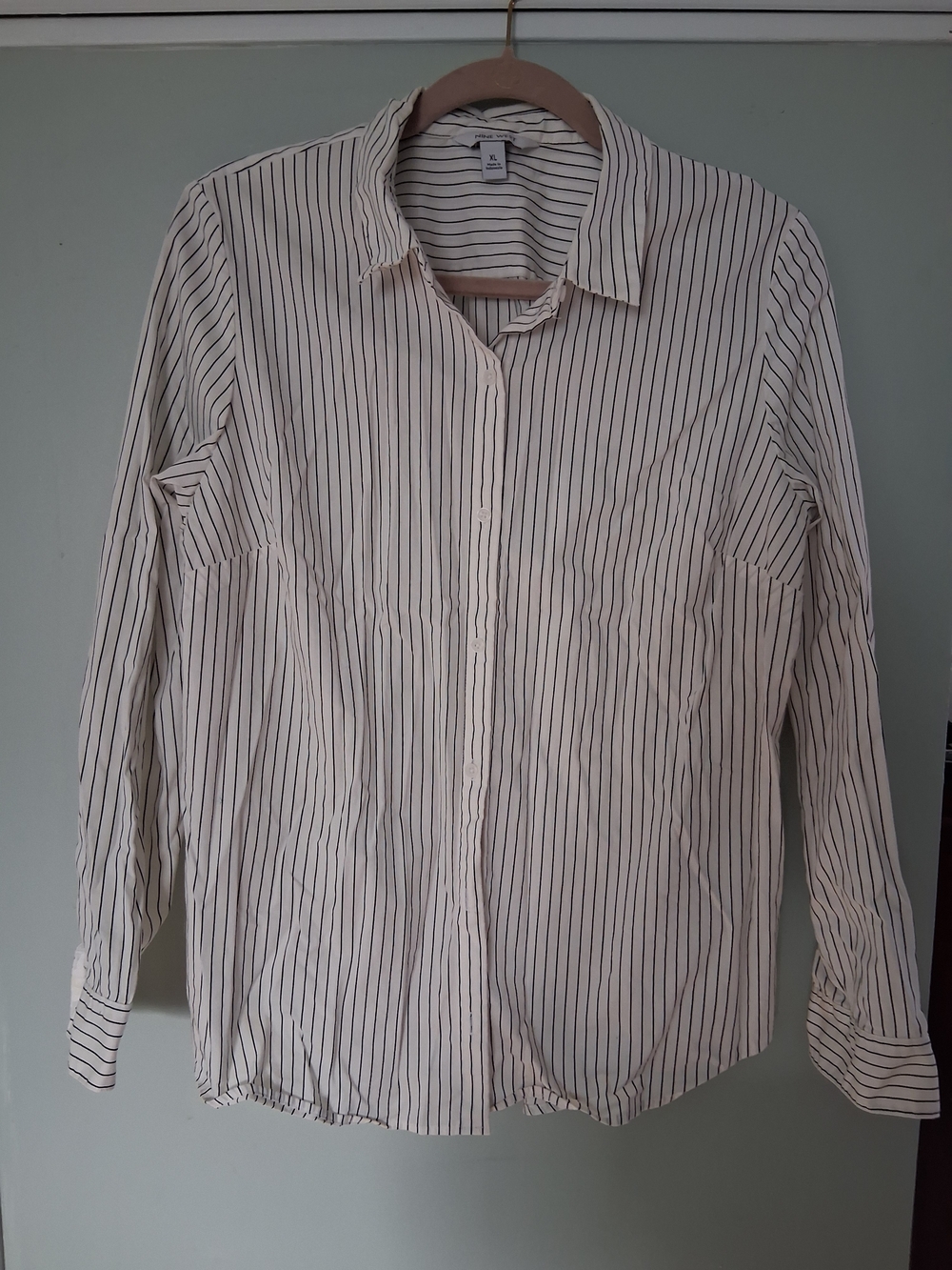 Nine West Women's Long-Sleeve Button-Down Shirt - White with Black Pinstripes